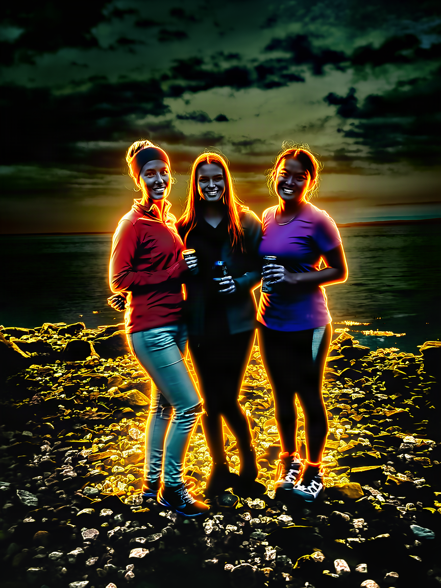 Restyle the image into a moody digital painting with dramatic rim lighting and high-detail concept-art rendering. Keep the subject's identity and defining features exactly the same, and preserve the original composition. Only change the lighting, texture, and overall art style to achieve a dramatic, high-contrast painted look.